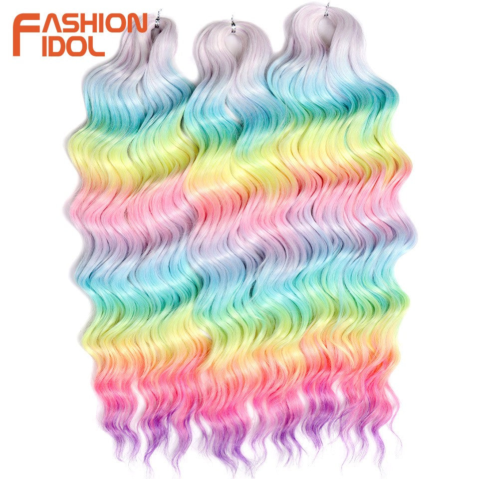 FASHION IDOL Cabelo de Crochê Torção Laranja Extensões de Cabelo Trançado de Onda Profunda Sintética Cabelo Onda de Água 24 Polegadas Fibra Resistente ao Calor