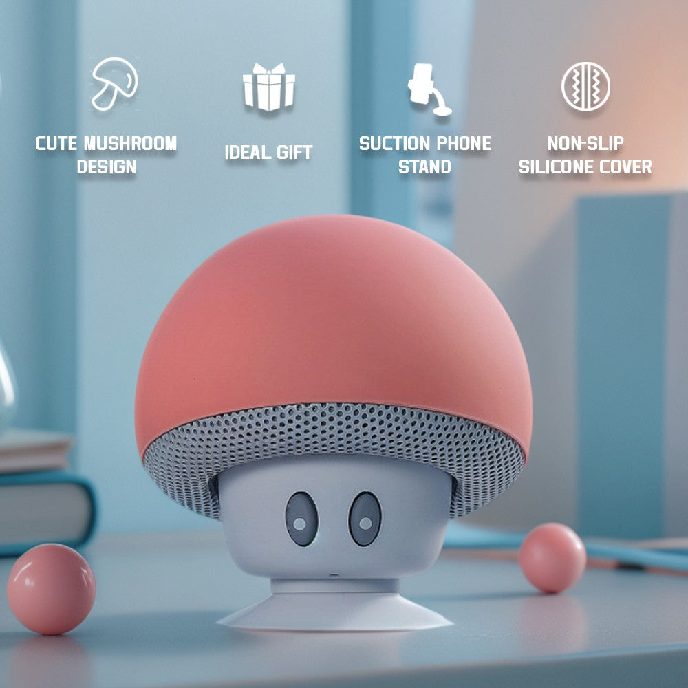 Mini Alto-Falante Bluetooth de Desenho Animado Fofo em Formato de Cogumelo com Ventosa Aprimorada, À Prova de Poeira, Presente de Aniversário para Crianças e Mulheres