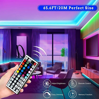 1-40m LED Strip Lights for Room Decoration, APP + 44-Key Remote Music Sync, 5V USB RGB Flexible Tape for TV Backlight