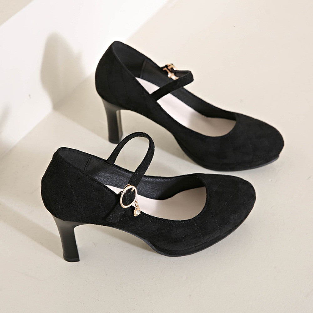 2025 Women's Black High Heels Spring Casual Shoes Women's High Heels Solid Color Wedge Shoes Plus Size High Heels Size 34-42