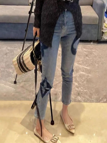 Trendy High Waist Slim Fit Denim Pants Women's Summer New Sle Elastic Straight Leg Jeans Cotton Stretch Denim Light Color