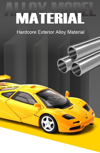 1:32 720S F1 Modelo Miniatura Carros Esportivos Liga Fundida Ornamento Supercarros Som Luz Portas Abertas Puxar Para Trás Presentes Infantis