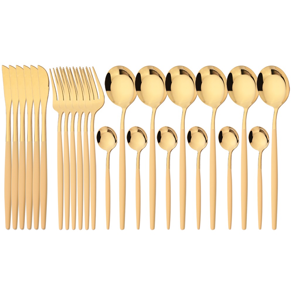 24Pcs Dinnerware Set Stainless Steel Tableware Knife Fork Tea Spoon Cutlery Set Multiple Colour Silverware Kitchen Flatware Set