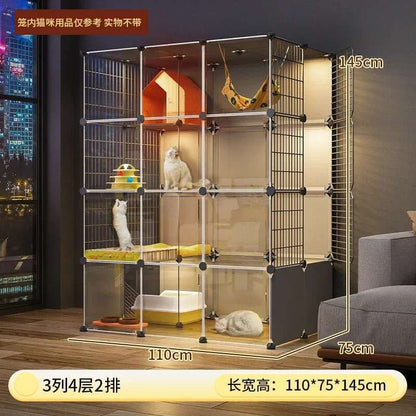 Super Grandes Gaiolas de Gatos com Espaço Livre Casa para Animais de Estimação Interna Villa para Gatos com Caixa de Areia Integrada Gabinete Nórdico Multi-Camadas para Gatos