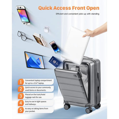 BAGAGEM DE MÃO 55x35x23cm Aprovada por Companhias Aéreas Bolso Frontal Rígida Mala de Viagem Inquebrável com Porta-Copos, Porta de Carregamento, Sid