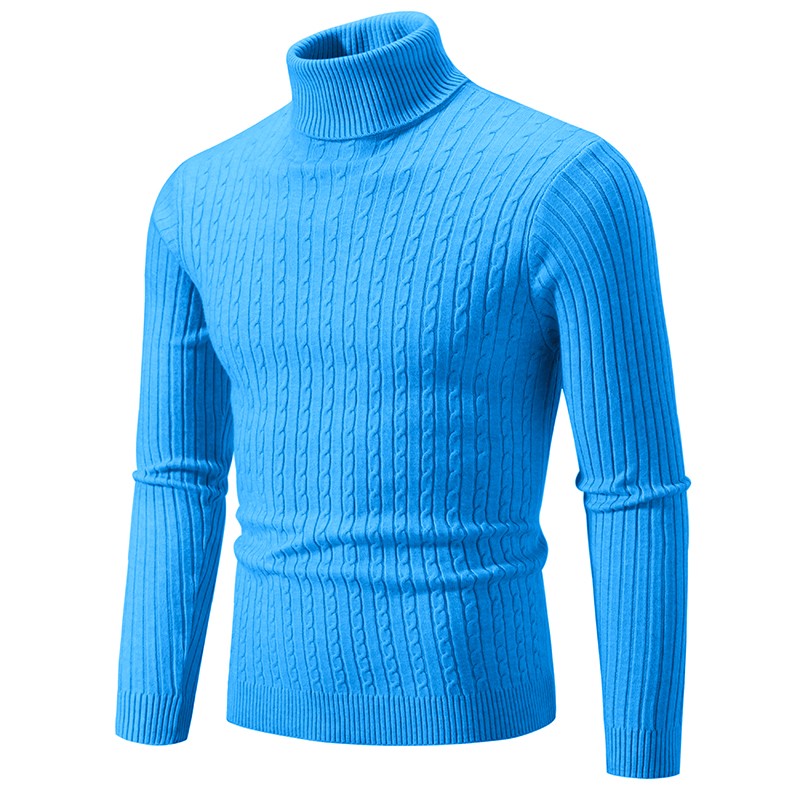 Autumn and Winter Men's Sweater Thin Elastic Fine Knitted Warm Top Versatile High Neck Solid Color Tight Fitting Pullover Top