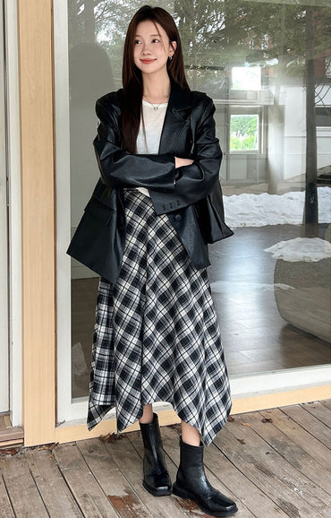 2025 Irregular Vintage Plaid Long Skirts Women Fashion Street High Waist Midi Skirt Woman Contrast Color Casual Pleated Skirts
