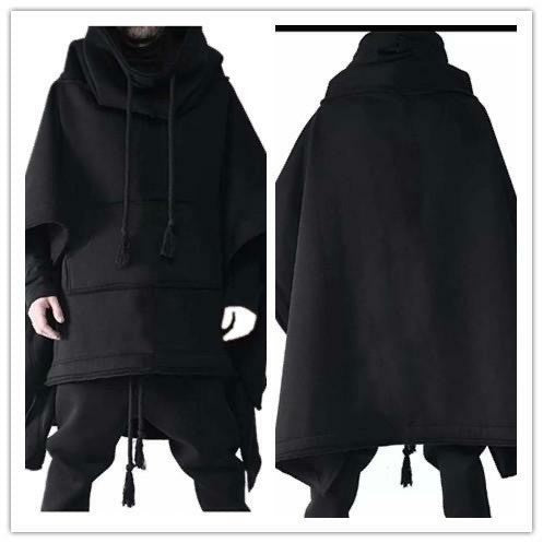 Men's Personality Cape Cape Long Bat Sleeve Coat Cape Hoodie Short Front Long Back