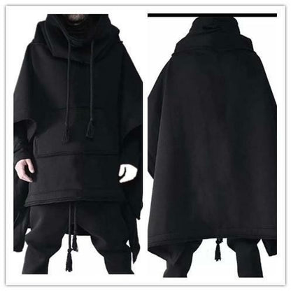 Men's Personality Cape Cape Long Bat Sleeve Coat Cape Hoodie Short Front Long Back