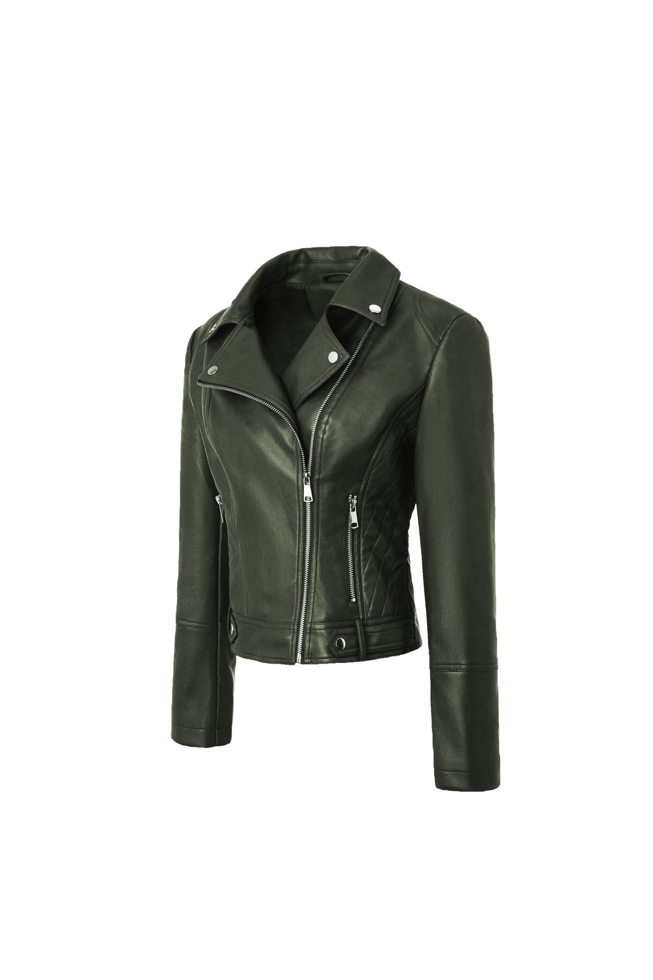 ? Biker Style Pu Leather Jacket for Women - Vegan Faux Motorcycle Jacket with Zipper & Buttons (Black/White/Red/Green)
