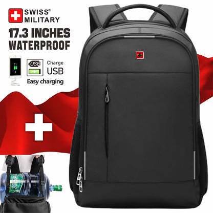 Mochila SWISS MILITARY Masculina para Notebook Negócios Viagem Mochila 17 Polegadas Fashion Escolar Impermeável USB Grande Capacidade mochila