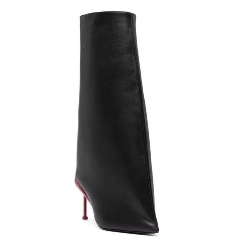 2024New Designer Slender High Heels Knee Length Women's Boots Fashion Walk Party Women's Large Mid Size Boots Autumn and Winter