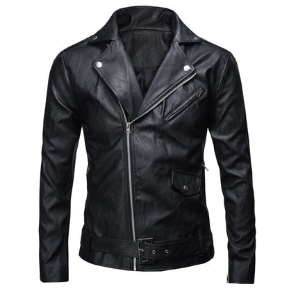Black White Faux Leather Jacket Spring Autumn Slim Fit Men's Motorcycle Jacket With Zipper Casual Male Coat Outerwear Tops