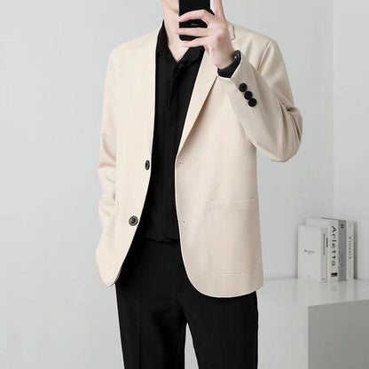 Men Suit Jackets Blazer Coat Slim Fit Smart Casual Autumn New Fashion Clothing Two Buttons Solid Color Korean Black/Khaki/Coffee
