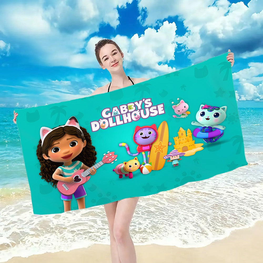 Gabbys Dollhouse pattern beach towel, quick drying and absorbent, The fabric is made of cotton and does not fade