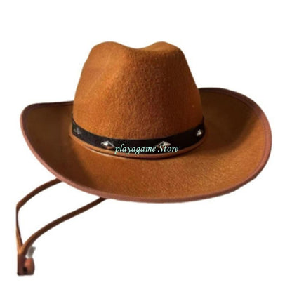 Y88A Cowboy Hat with Adjustable Rope Cowgirls Big Brim Party Accessory