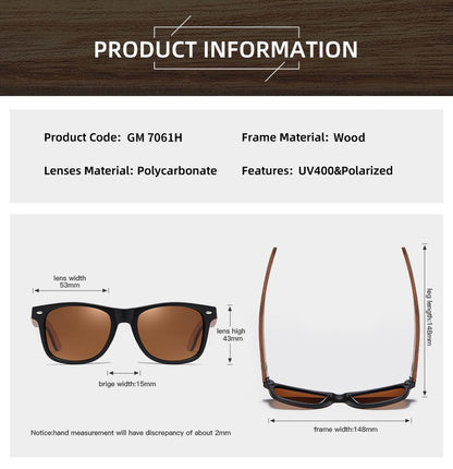 Óculos de Sol GM Ecológicos de Madeira de Nogueira Retrô UV400 Polarizados de Bambu Masculino Moderno Lente Anti-Azul 7061h