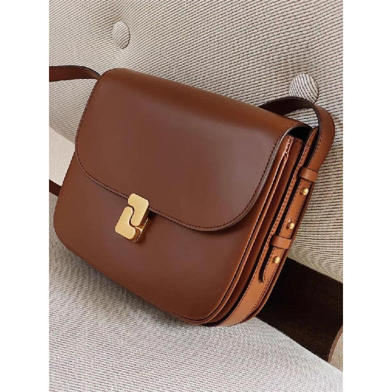 New genuine leather tofu bag for women with a high-end feel, single shoulder crossbody small square bag, commuting bag for women