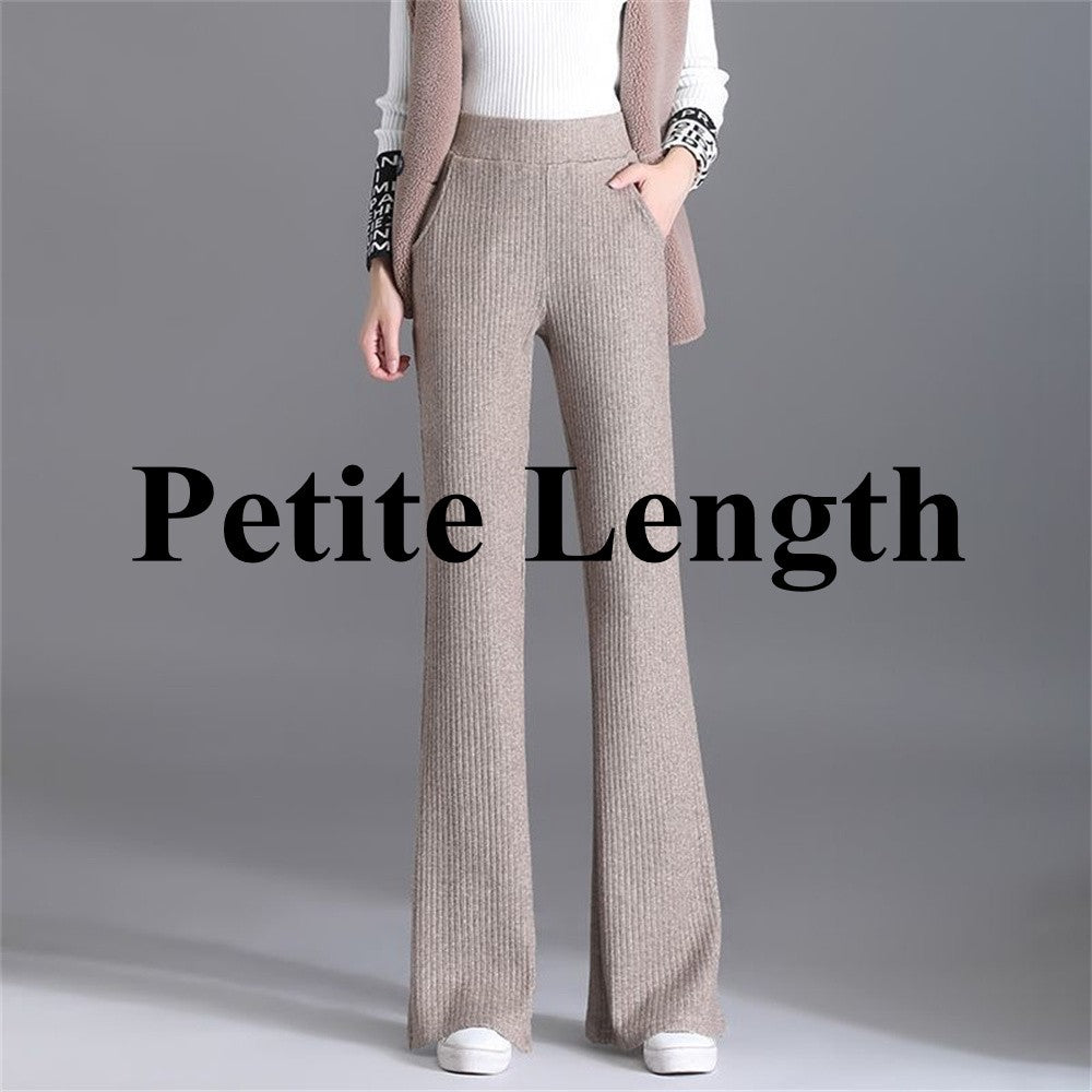 Women's Wool Blend Flare Pants Autumn Bootcut Pants Elastic Waist Petite Regular Long Tall Girl Dress Pants Thick Offical Casual