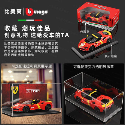 Bburago 1:18 Ferrari SF90 50# Stradale Assetto Fiorano Supercar Esportivo em Liga Metálica Modelo Miniatura Coleção de Brinquedos Diecast Edição Limitada