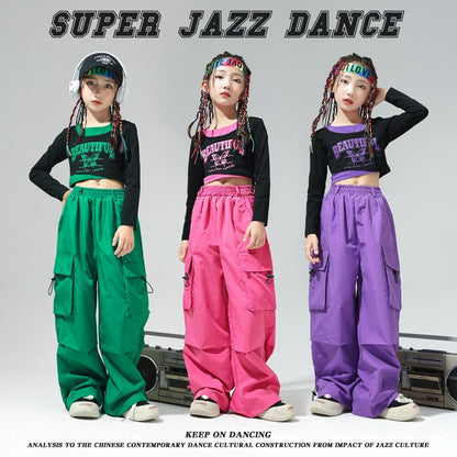 Roupa de Bebê Roupa Infantil da Moda Calças Cargo Menina Dança Hip-hop Roupa Larga de Rua Calças Infantis Casuais Meninas