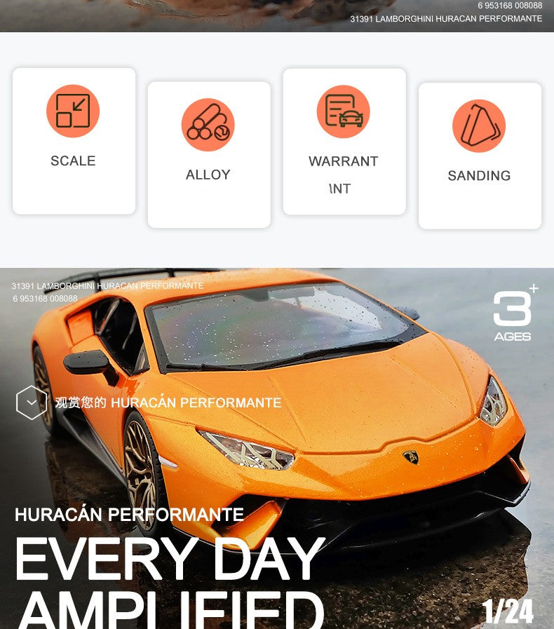 Bburago 1:24 Lamborghini Huracan Performante Carro de Liga Fundido e Veículos de Brinquedo Modelo de Carro em Miniatura para Crianças