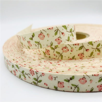 5yards/Lot 15mm Printed Flower Cotton Ribbon Handmade Design For Christmas Decoration DIY Apparel Sewing Fabric