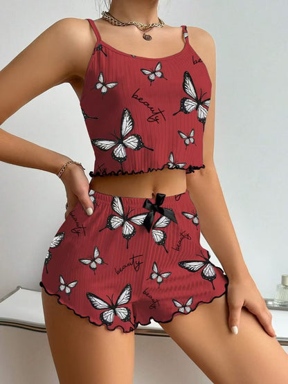 Casual Printed Pajamas For Women Two Pieces Sleepwear Women's Pajama Shorts Loungewear Sets Nightwear Female Home Suit Clothes
