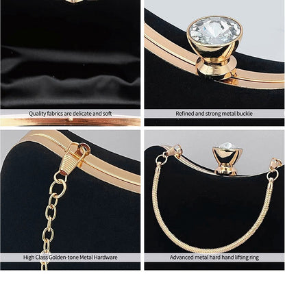 Luxury Black Satin Evening Clutch Bag High-Quality Flannel Small Handbag Elegant Dinner Party Crossbody Wallet for Women