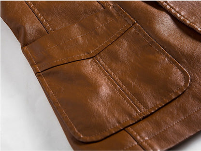 Spring/Autumn Leather Jacket - Plus Size Men's Youth Suit Collar Business Casual Leather Jacket European Sizes XS-3XL