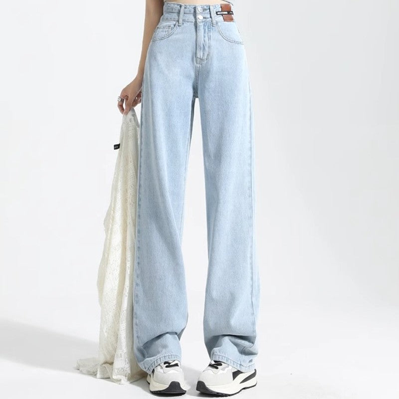 Female High Waist Wide Leg Jeans Women Y2k Denim Straight Leg Pants Girls Smoke Gray Retro Blue Light Blue Water Gray Trousers