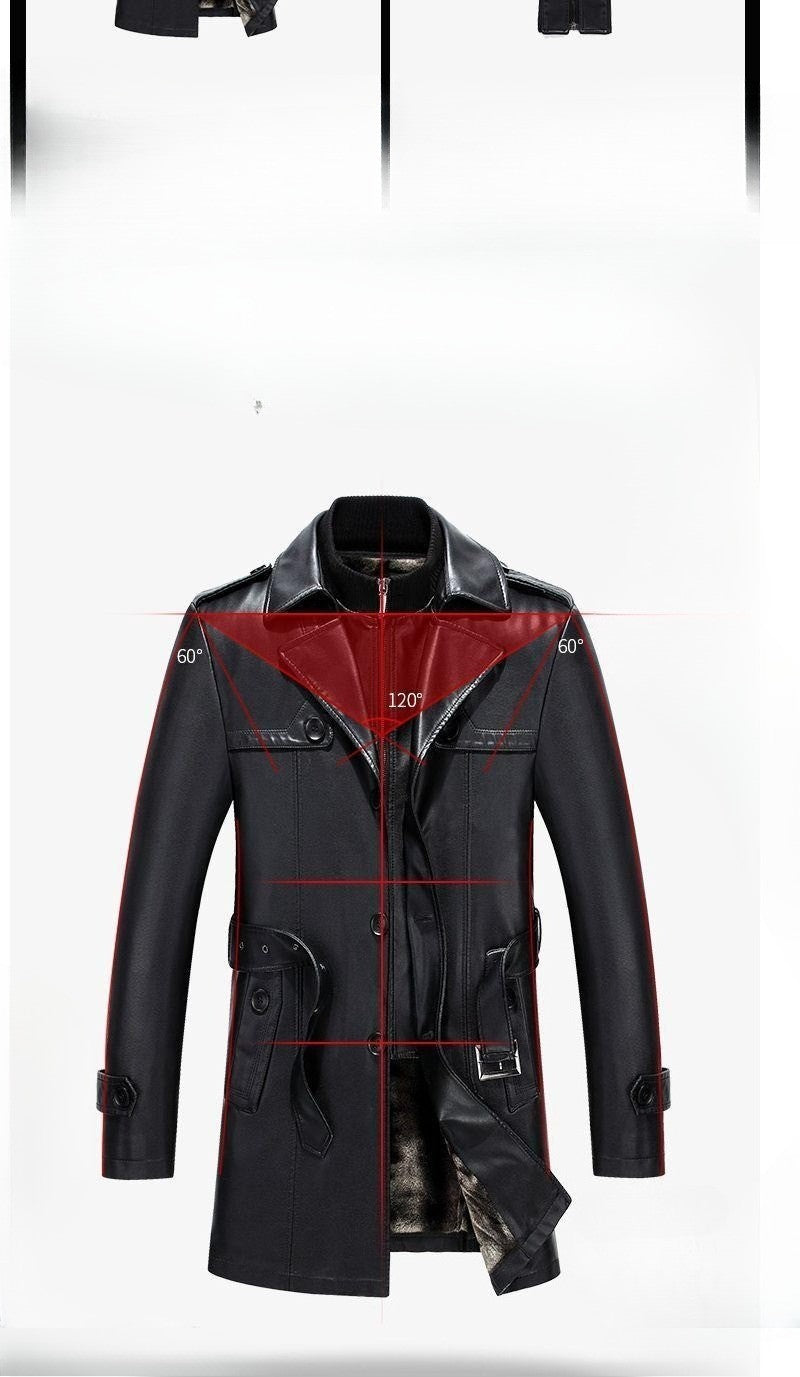 Fashion PU Leather Jacket Mid-length Fleece Thickened Windbreakers Suit Styles Large-sized Coats Overcoats Men's Slimming Trendy