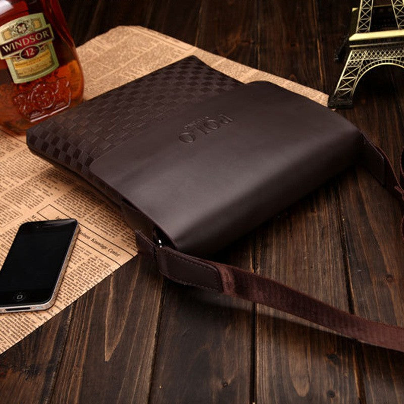 New Men's Single Shoulder Crossbody Bag with Trendy Checkerboard Pattern Embossed Casual Business Bag with Diamond Pattern