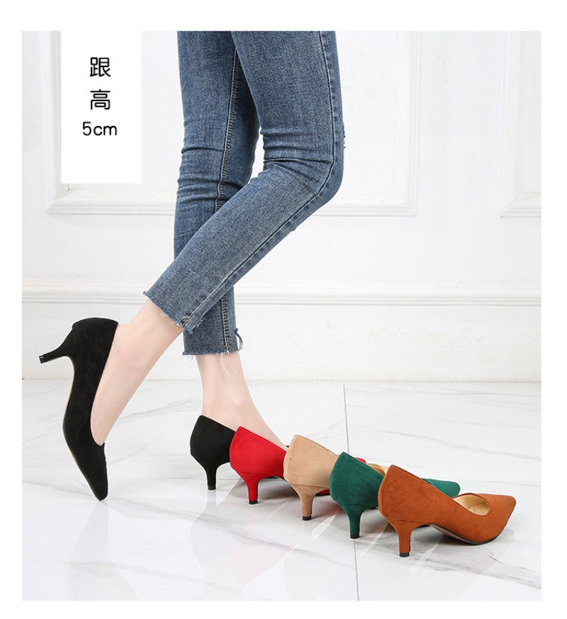 European American Fashionable Pointed High Heels Women With Rhinestone Bows Shallow Mouth Mid-Heeled Single Shoes Silk Satin