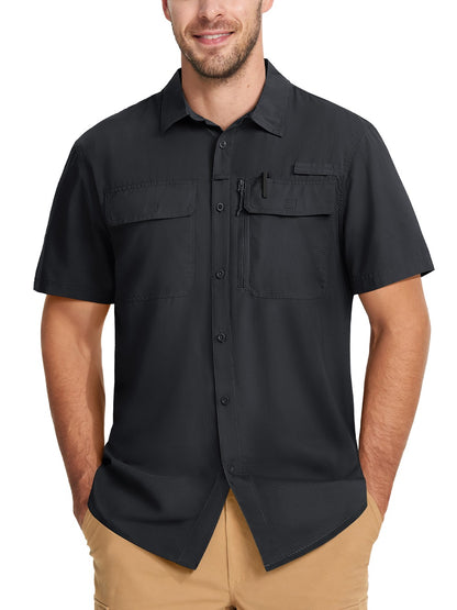 TACVASEN Short Sleeve Fishing Shirts Men's UPF 50+ Sun Protection Cargo Work Shirts Mesh Breathable Quick Dry Hiking Shirts Man