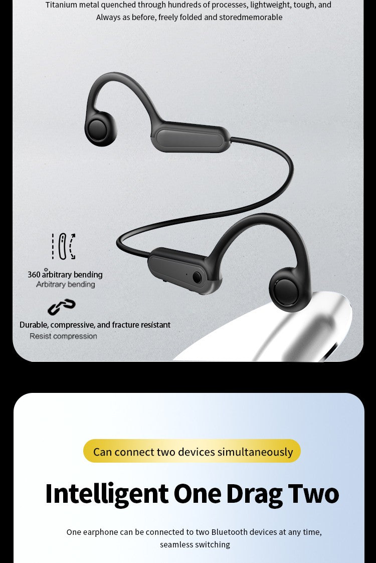 Real Bone Conduction Headphone Wireless Earphone Bluetooth 5.3 Sports Headsets Hands-free with Mic for Running