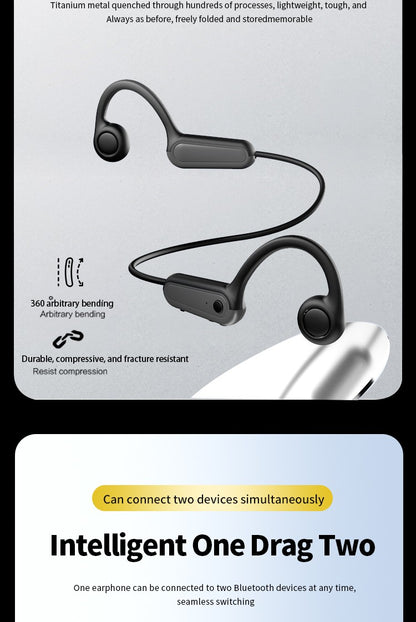 Real Bone Conduction Headphone Wireless Earphone Bluetooth 5.3 Sports Headsets Hands-free with Mic for Running