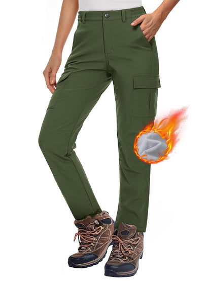 MAGCOMSEN Women's Softshell Pants Fleece Lined Winter Hiking  Ladies Pants Snow Ski Trousers Waterproof Ripstop Warm Cargo Pants