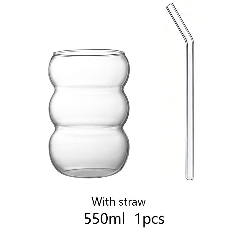 Copo de Vidro Transparente 350/550ml Copo de Café Gelado Com Canudo Copo de Sobremesa Suco Leite Caneca de Copos de Coquetel de Festa Xícara de Chá