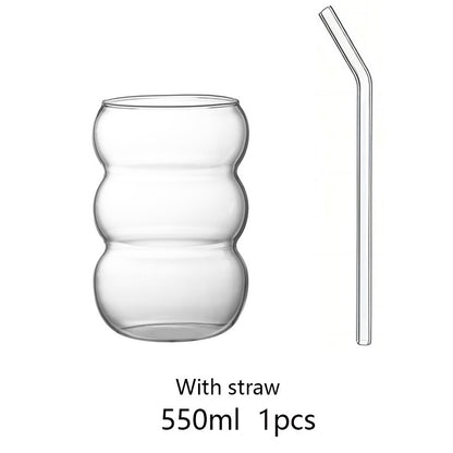 Copo de Vidro Transparente 350/550ml Copo de Café Gelado Com Canudo Copo de Sobremesa Suco Leite Caneca de Copos de Coquetel de Festa Xícara de Chá