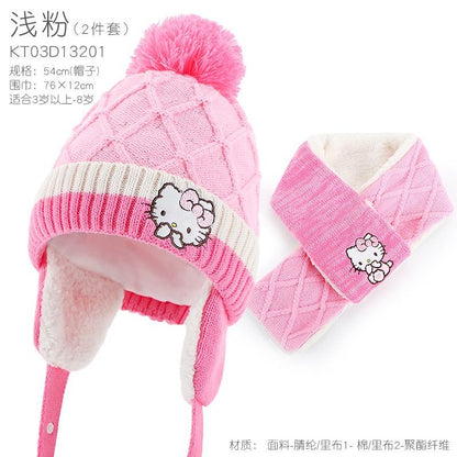 Conjunto infantil de gorro de lã e cachecol com animação da Elsa de Frozen da Disney, desenho animado, inverno, forro de veludo, espesso para manter aquecido