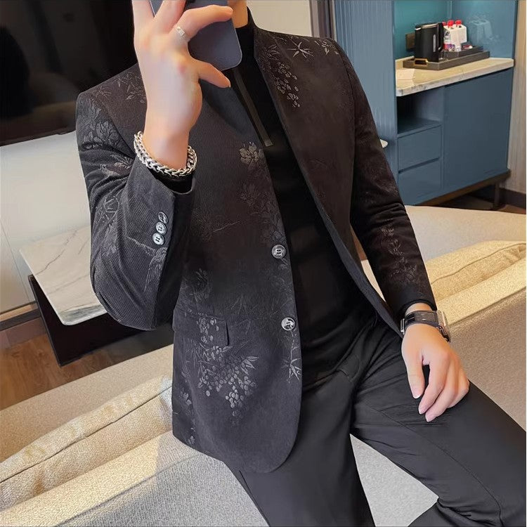 Men's New Chinese Stand Collar Blazer Jacket 2025 Fashion Elegant Printed Slim Fit Business Suits Jacket Tailcoat Men Clothing