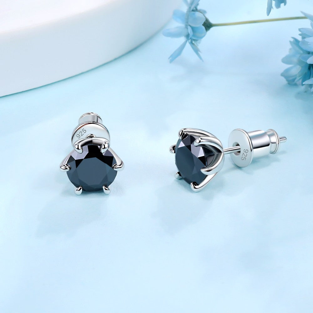 0.5-2ct Black Moissanite Stud Earrings for Women/Men S925 Sterling Silver Diamond Round Cut Black Earrings Wedding Fine Jewelry