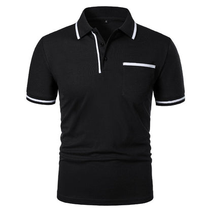 New Men's Short Sleeve Polo Shirts Solid Color Casual T-shirt Summer Trendy Breathable Loose Basic Splice Top Pockets Men Shirts