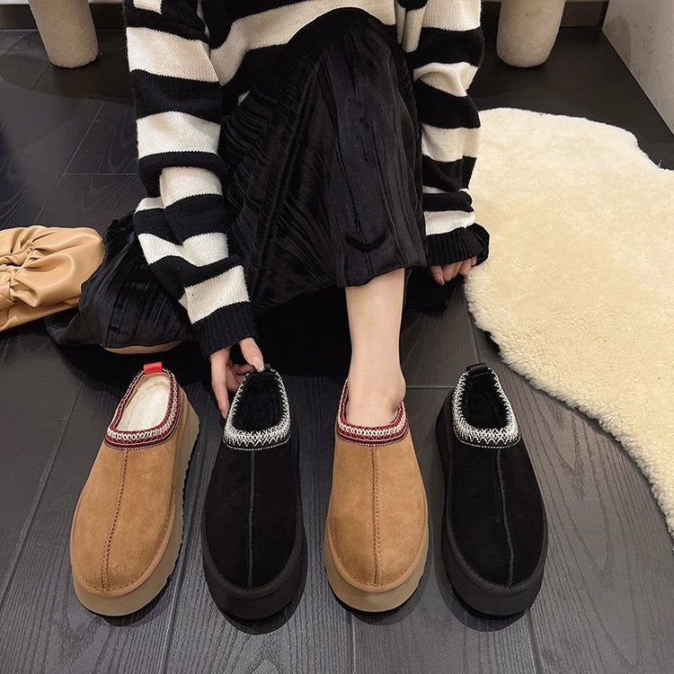 Snow Boots for Women 2024 Winter New Cashmere Warm Platform Without Heel-covered Hair Half Slipper Cotton Shoes for Women Q426