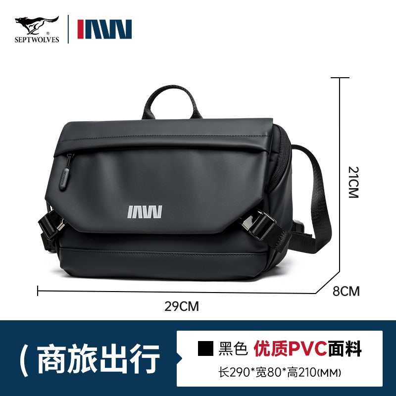 Septwolves Lightweight Men Shoulder Bag Leather Travel Messenger Bag 9.7-Inch Ipad Compartment Comfortable Widened Shoulder Pads