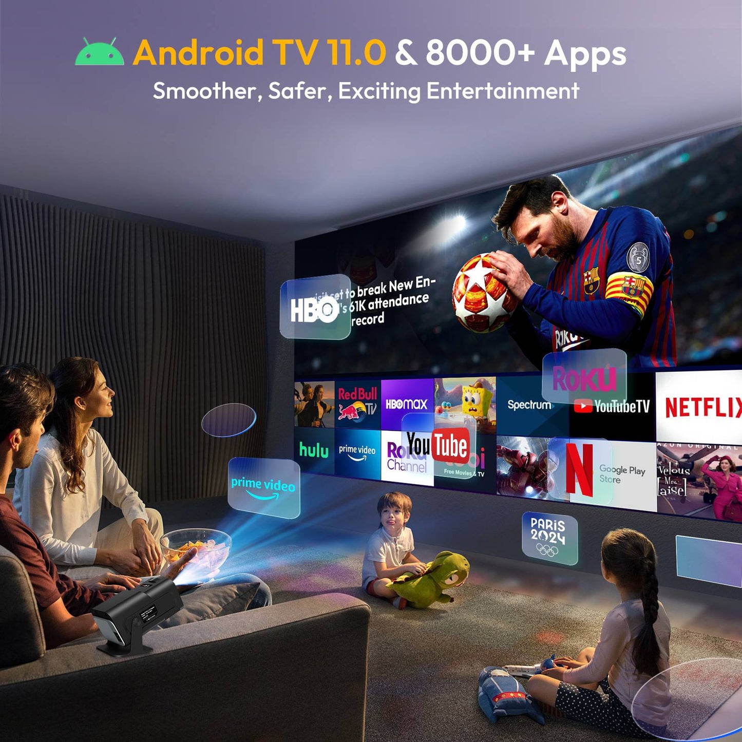 Projetor KaiAqua 4K Android 11 Nativo 1080P 390ANSI HY320 Dual Wifi6 BT5.0 1920*1080P Cinema portátil Projetor HY300 atualizado