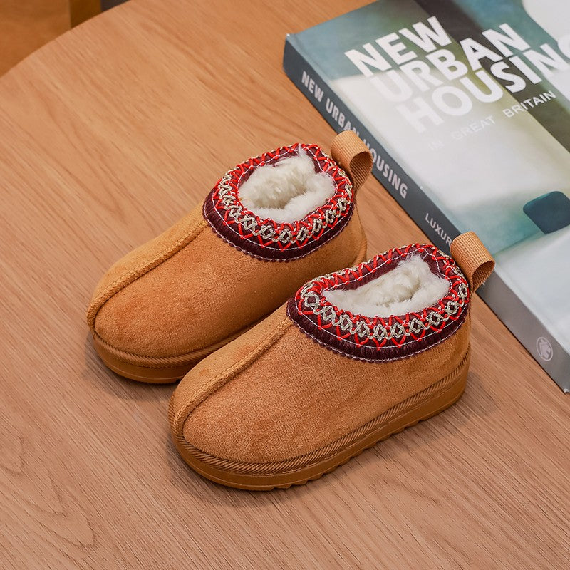 New Fashion Children's Ankle Boots Soft Winter 2025 Causal Girls Cotton Shoes Solid Color Kids School Plush Boots Warm Versatile