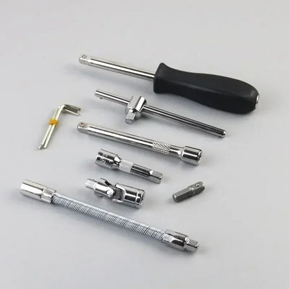 Conjunto de ferramentas para reparo de carros 46 peças, kit de soquetes de 1/4 de polegada, kit de ferramentas para reparo de carros, chave de torque catraca, conjunto combinado para reparos automotivos, ferramenta mecânica