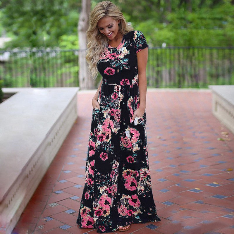 Women Summer Floral Print Maxi  2025 Loose White Boho Beach Dress Women Vintage